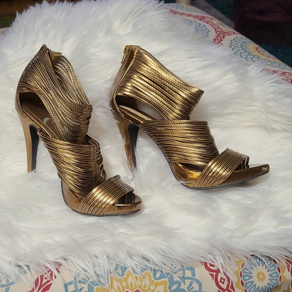 Chinese Laundry Gold Strappy Heels